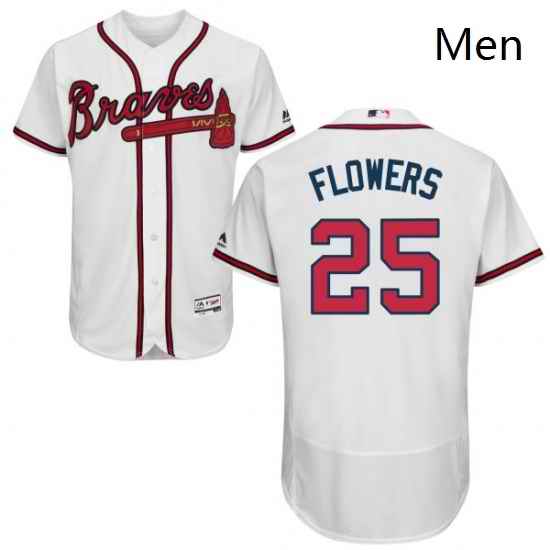Mens Majestic Atlanta Braves 25 Tyler Flowers White Home Flex Base Authentic Collection MLB Jersey